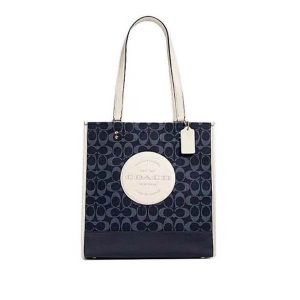 COACH Dempsey LOGO貼飾托特包 皮革手提單肩包 丹寧藍