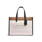 COACH Field Tote 30 中號 托特包 徽章裝飾皮革手提單肩包 白色拼色