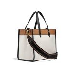 COACH Field Tote 30 中號 托特包 徽章裝飾皮革手提單肩包 白色拼色