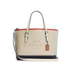 COACH 經典標誌帆布 Mollie 25 小號托特包 手提單肩包 米色