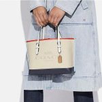 COACH 經典標誌帆布 Mollie 25 小號托特包 手提單肩包 米色
