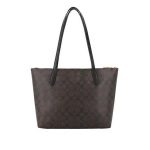 COACH Zip Top 經典標誌托特包 大容量拉鏈手提單肩包 深棕色老花