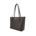 COACH Zip Top 經典標誌托特包 大容量拉鏈手提單肩包 深棕色老花