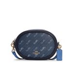 COACH 經典馬車LOGO 印花橢圓相機包 單肩斜挎包 象牙白/星夜藍
