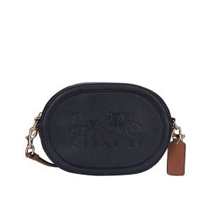 COACH 蔻馳 馬車壓印LOGO橢圓相機包 時尚單肩斜挎包 白色/黑色