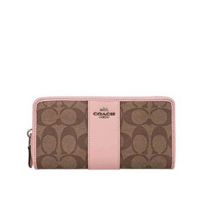 【3色可選】COACH 女士經典馬車LOGO拼色長款拉鏈錢包 手拿包