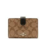 COACH 經典馬車C LOGO緹花防刮皮革中夾 扣式拉鏈錢包