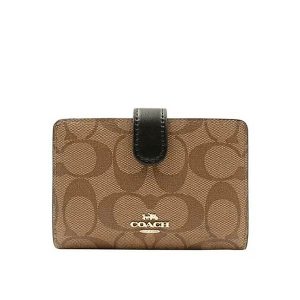 COACH 經典馬車C LOGO緹花防刮皮革中夾 扣式拉鏈錢包