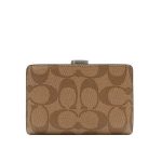 COACH 經典馬車C LOGO緹花防刮皮革中夾 扣式拉鏈錢包