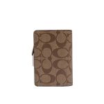 COACH 蔻馳 經典滿版C LOGO PVC 防水皮革壓扣中夾 錢包 深棕黑/卡其白