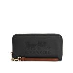 COACH 經典馬車LOGO皮革拉鏈長夾 錢包 手拿包 黑色/白色