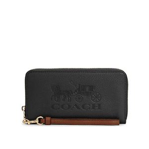 COACH 經典馬車LOGO皮革拉鏈長夾 錢包 手拿包 黑色/白色