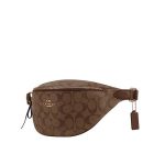 COACH 經典老花 LOGO PVC 防刮皮革單肩斜挎胸包 腰包 男女款同款 深棕色/棕色