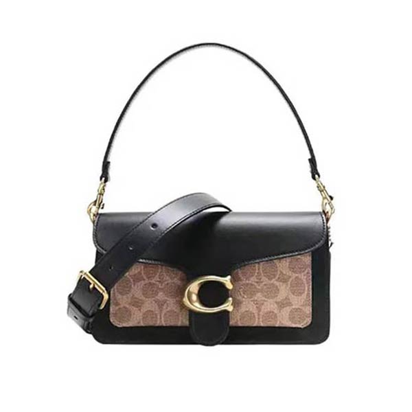 新款 COACH Tabby 26 中號 酒神包 單肩斜挎腋下包 黑色拼卡其色 新款 COACH Tabby 26 中號 酒神包 單肩斜挎腋下包 黑色拼卡其色