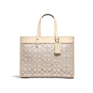 COACH Field Tote 30 經典緹花托特包 手提單肩包 象牙白/粉色