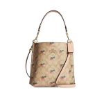 COACH 蔻馳 經典標誌草莓印花 Mollie 22號水桶包 單肩斜挎包 卡其色