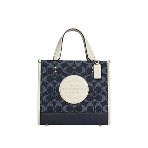 COACH 經典錢布雷 DEMPSEY 22號托特包 手提斜挎包 丹寧藍拼色