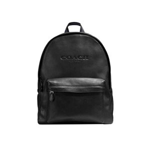 COACH 男士經典黑色皮質雙肩後背包 電腦包 黑色