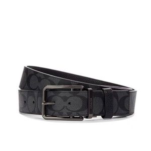 COACH 經典C Logo 雙面兩用皮帶 腰帶 男款 黑灰色 寬3.8CM