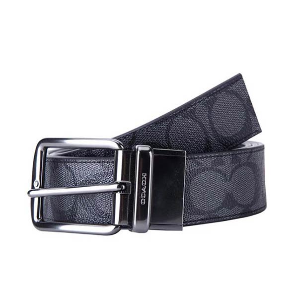 COACH 蔻馳 經典老花 PVC 禮盒裝雙頭腰帶 男款 黑灰色 款3.8cm COACH 蔻馳 經典老花 PVC 禮盒裝雙頭腰帶 男款 黑灰色 款3.8cm