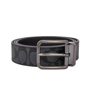 COACH 蔻馳 經典PVC皮革男士腰帶 皮帶 黑灰色 3.8CM