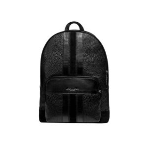 COACH 蔻馳 時尚皮革拼接雙肩包 休閒登山包 後背包 電腦包 黑色