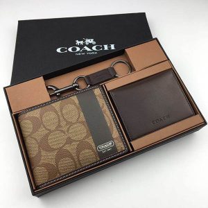 COACH 蔻馳 經典男士皮夾禮盒 卡其色
