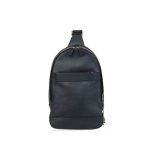 COACH 經典男士皮質胸包 時尚休閒斜挎包 腰包 黑色