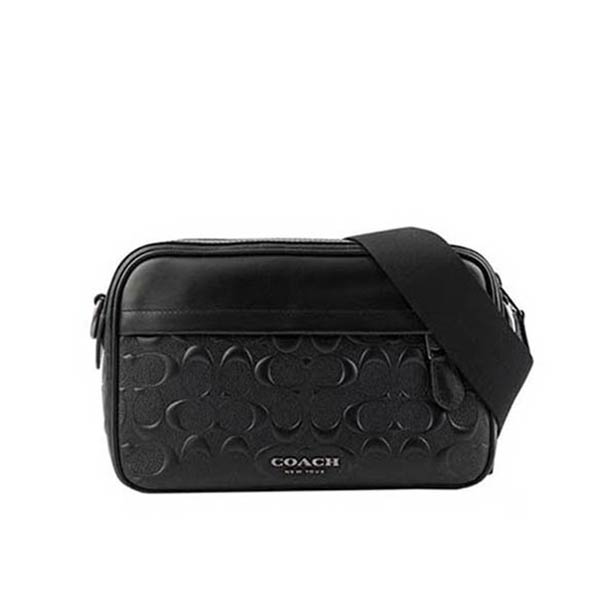 COACH 蔻馳 浮雕LOGO皮革相機包 單肩斜挎包 小號 男款 黑色 COACH 蔻馳 浮雕LOGO皮革相機包 單肩斜挎包 小號 男款 黑色
