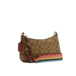 COACH JES BAGUETTE 金字馬車LOGO老花帆布皮革拉鍊斜背包