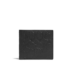 COACH 經典 SIGNATURE 皮革對折短夾 零錢包 黑色 男款