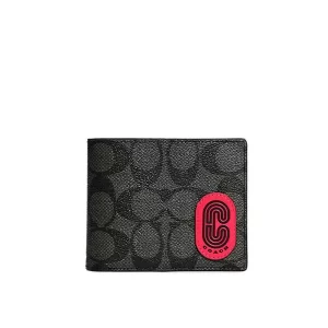 COACH 經典流線文字LOGO印花短夾 三合一錢包 附活動夾