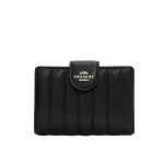 【2色】COACH 金字馬車LOGO 絎縫納帕皮革壓扣式中夾